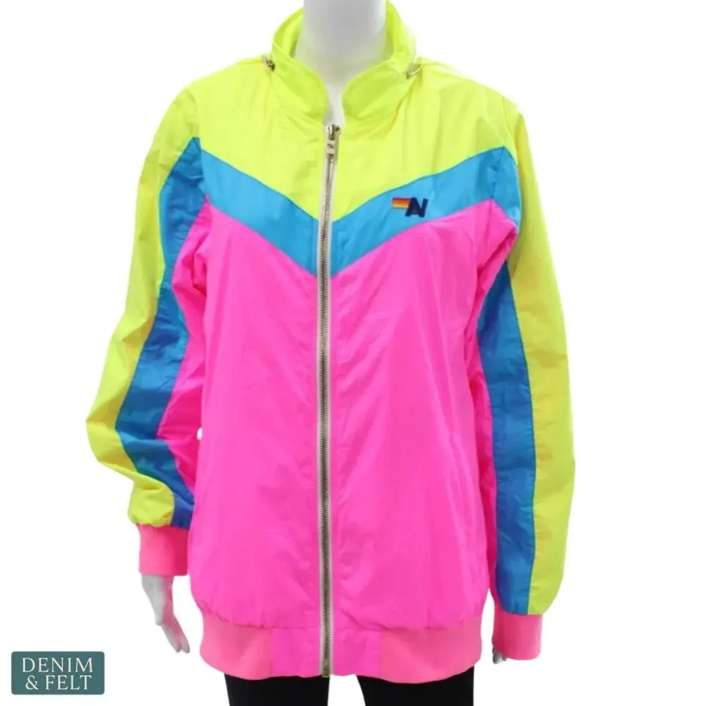 Aviator Nation Neon Pink Windbreaker Jacket Retro Surf Colorblock‎ Men Large